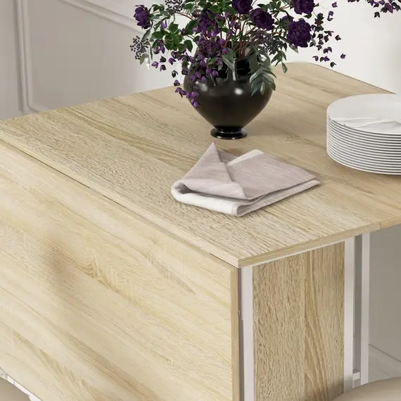 Buy Six-Person Drop Leaf Dining Table - Natural/White, 9 image