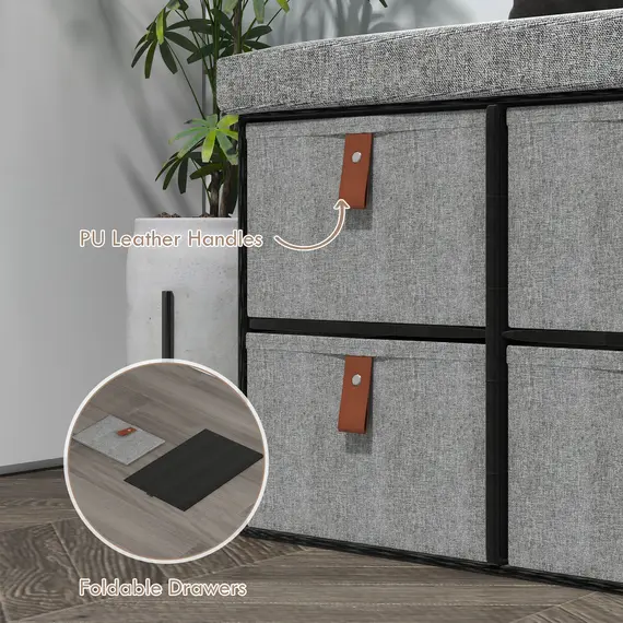 Buy Shoe Bench with Seat, Shoe Storage Bench with Cushion and 6 Fabric Drawers for Entryway, Hallway, Living Room, Bedroom, Light Grey, 6 image