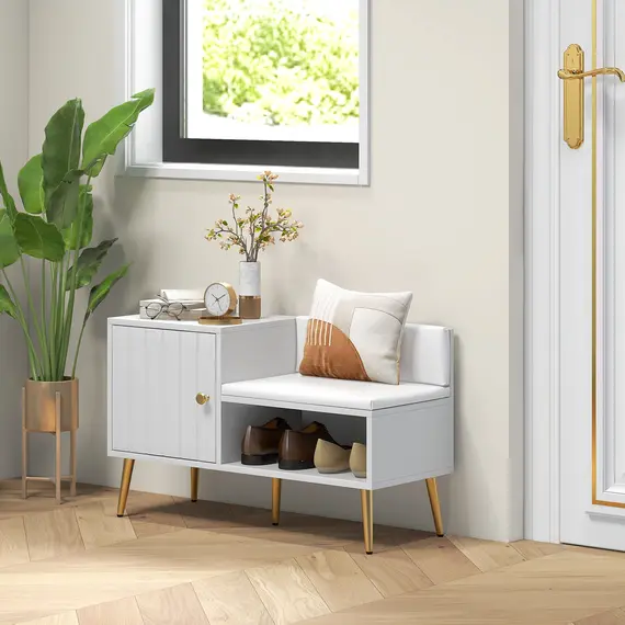 Buy Shoe Storage Unit, with Padded Seat - White, 2 image