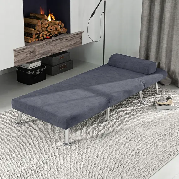 Buy Single Velvet-Feel Sleeper Chair - Charcoal Grey, 8 image
