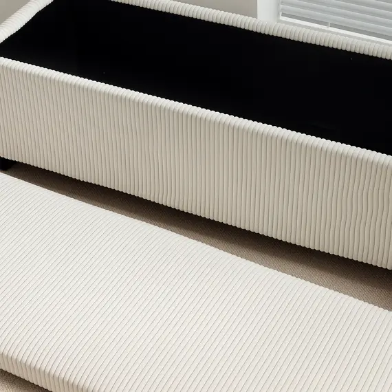 Buy Storage Ottoman Bench, Corduroy Footstool with Removable Lid and Legs, 112cm Storage Chest Box for Living Room, Bedroom, Hallway, Beige, 8 image