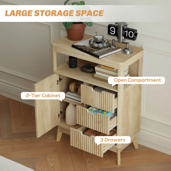 Buy Small Sideboard with Drawers and Adjustable Shelf - Nature Wood Finish, 5 image