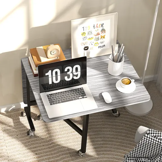 Buy Six-Seater Drop-Leaf Dining Table, with Wheels - Grey Wood-Effect, 8 image