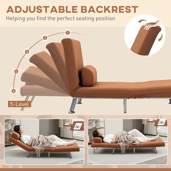 Buy Single Linen-Feel Sleeper Chair - Coffee, 5 image