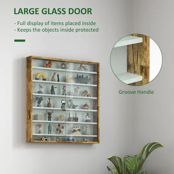 Buy Six Shelf Display Cabinet, with Glass Doors - Brown, 5 image