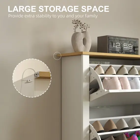 Buy Slim Shoe Cabinet, Narrow Shoe Cupboard with 3 Flip Drawers, Adjustable Shelves for 18 Pairs of Shoes, High Gloss White, 7 image