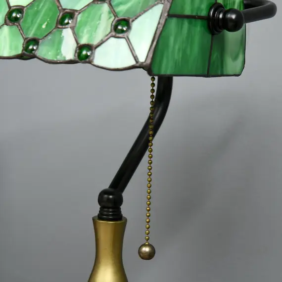 Buy Stained Glass Table Lamp, Vintage Lamp with Green Handmade Shade, Metal Base, Antique Bedside Lamp for Bedroom Living Room Home Decoration, 8 image