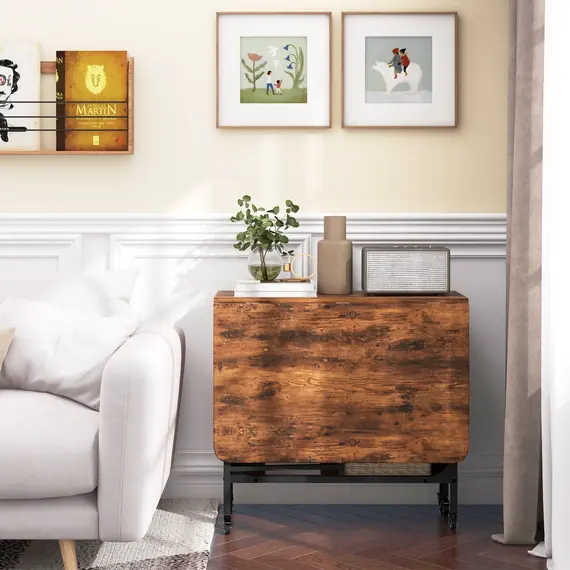 Buy Six-Person Drop Leaf Dining Table - Rustic Brown/Black, 8 image