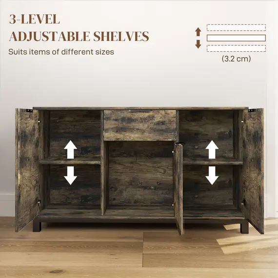 Buy Sideboard, Industrial Storage Cabinet with Doors, Drawer, Cupboard and Adjustable Shelves for Living Room, Dining Room, Hallway, Rustic Brown, 5 image