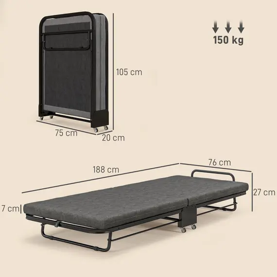 Buy Single Temporary Folding Bed - Grey, 3 image