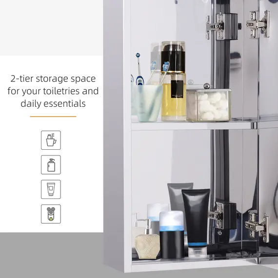 Buy Stainless Steel Wall-mounted Bathroom Mirror Storage Cabinet 300mm (W), 5 image