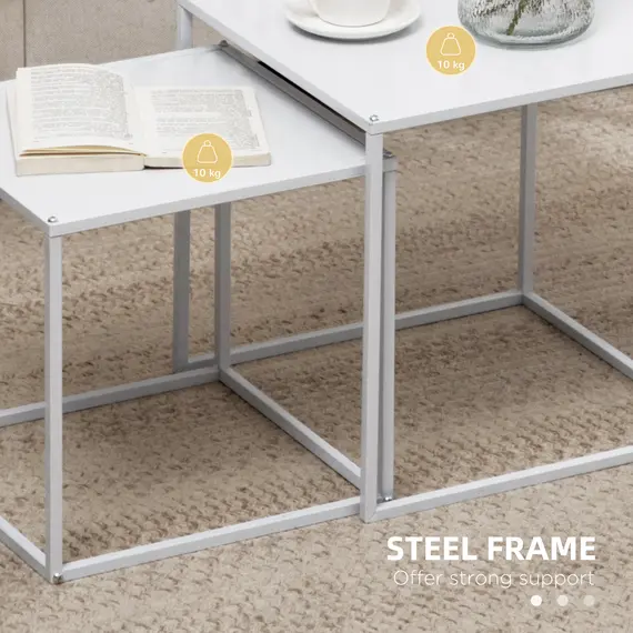 Buy Square Nesting Coffee Table Set of 2, Modern Nest of Tables, Sofa Side Tables with Steel Frame for Living Room, Bedroom, Small Space, White, 6 image