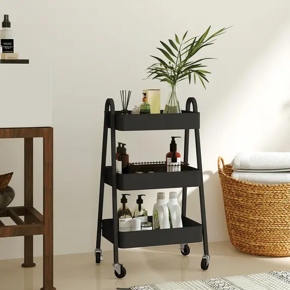 Buy Three-Tier Storage Trolley - Black, 9 image