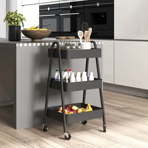 Buy Three-Tier Storage Trolley - Black, 2 image