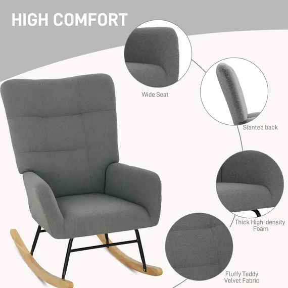 Buy Teddy Fleece Rocking Chair - Grey, 5 image