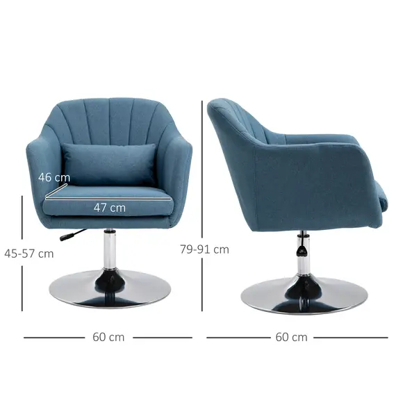 Buy Swivel Linen Fabric Accent Chair for Living Room Contemporary Vanity Armchair with Adjustable Height Thick Cushion Lumbar Support Armrest for Bedroom Office Blue, 3 image