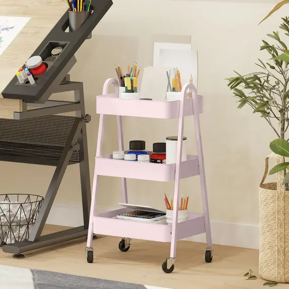 Buy Three-Tier Storage Trolley - Pink, 8 image