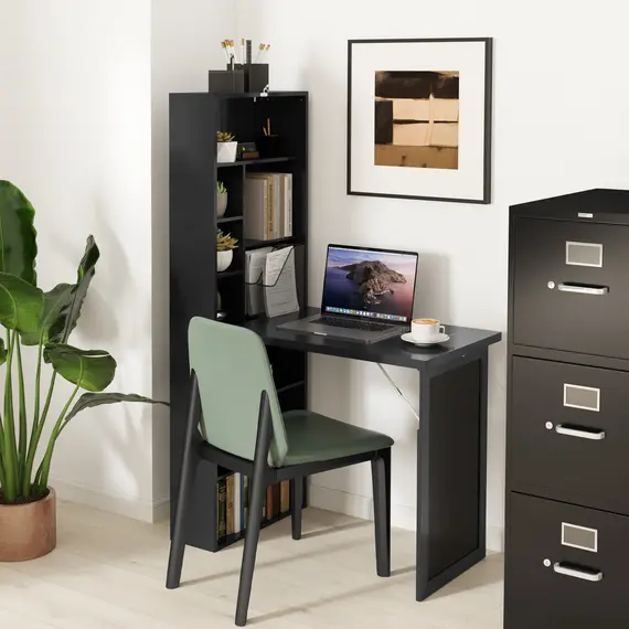 Buy Three-Part Work Desk, with Storage and Chalkboard - Black, 9 image