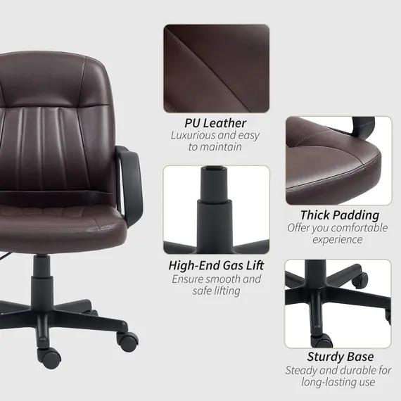 Buy Swivel Executive Chair PU Leather Computer Desk Chair, Dark Brown, 6 image