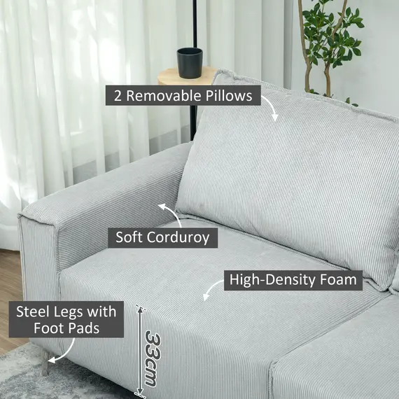 Buy Three-Seater Corduroy - Light Grey, 5 image