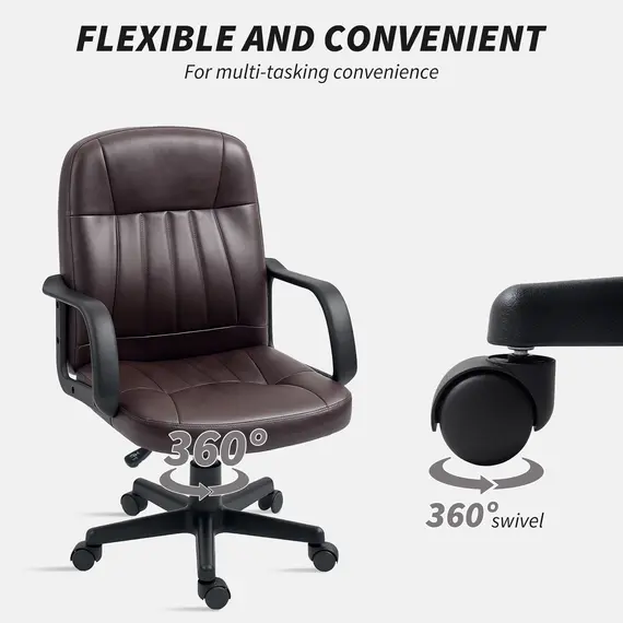 Buy Swivel Executive Chair PU Leather Computer Desk Chair, Dark Brown, 5 image