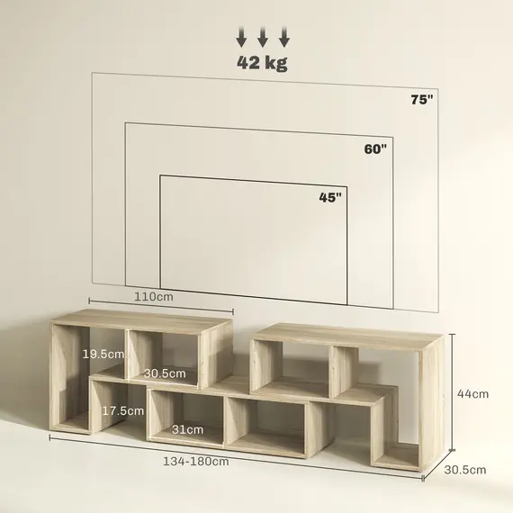 Buy TV Stand for TVs up to 75 Inches, Free Combination TV Unit with Storage Shelves, Extendable Entertainment Centre for Living Room, Grey Oak Wood Grain, 3 image