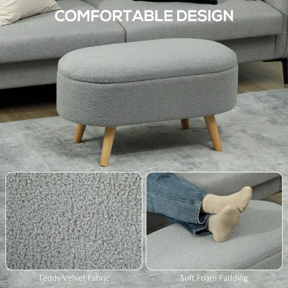 Buy Teddy Fleece Storage Ottoman - Grey, 5 image