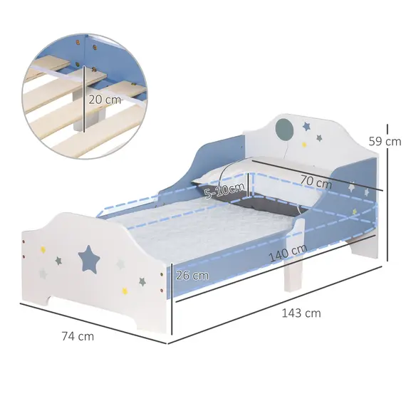 Buy Toddler Bed Frame, Kids Bedroom Furniture for Boys Girls with Safe Guardrails, Low Junior Blue, 3 image