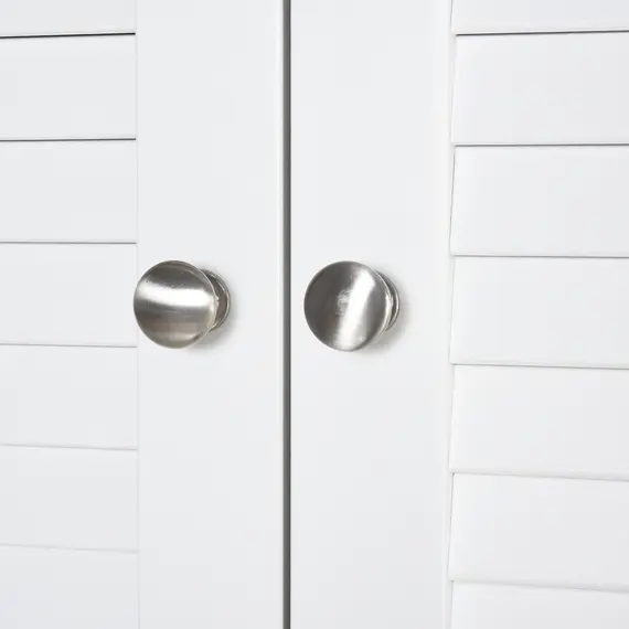 Buy Tall Freestanding Bathroom Cabinet Retro Shutters w/ 3 Compartments Shelves Elevated Base Narrow Organiser White 60L x 30W x 182.5H cm, 9 image