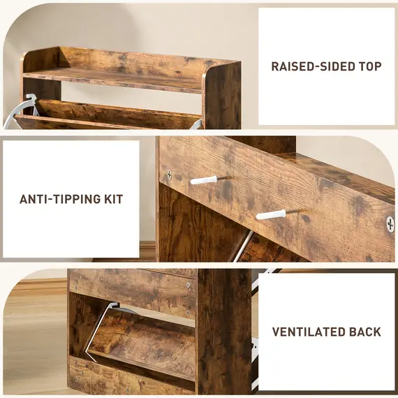 Buy Two Flip Drawer Narrow Shoe Cabinet with Adjustable Shelves - Rustic Brown, 7 image