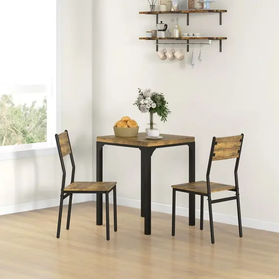 Buy Three-Piece Minimal and Compact Dining Set, Rustic Brown, 2 image