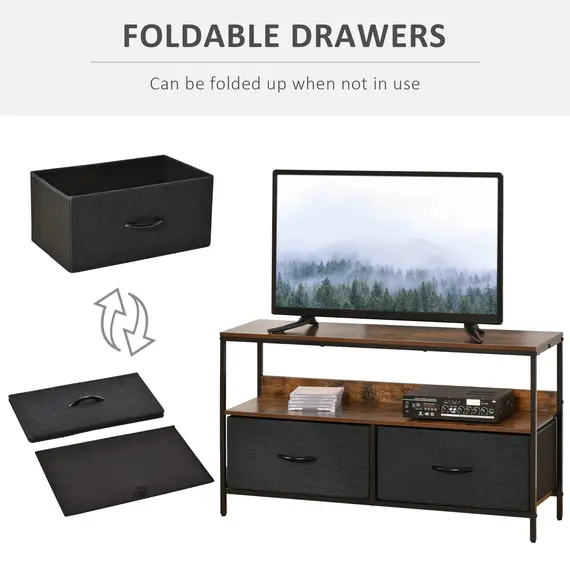 Buy TV Stand Cabinet with 2 Foldable Drawers - Rustic Brown, 4 image