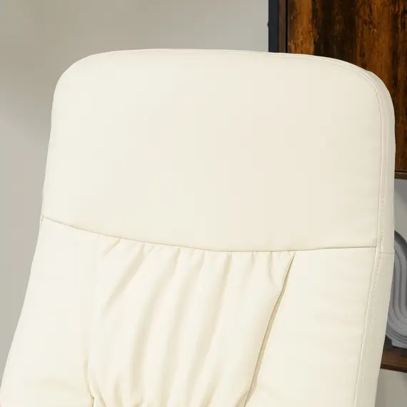 Buy Swivel Recliner Chair with Footstool, PU Leather Armchair and Ottoman with High Back and Round Base for Living Room, Cream White, 8 image