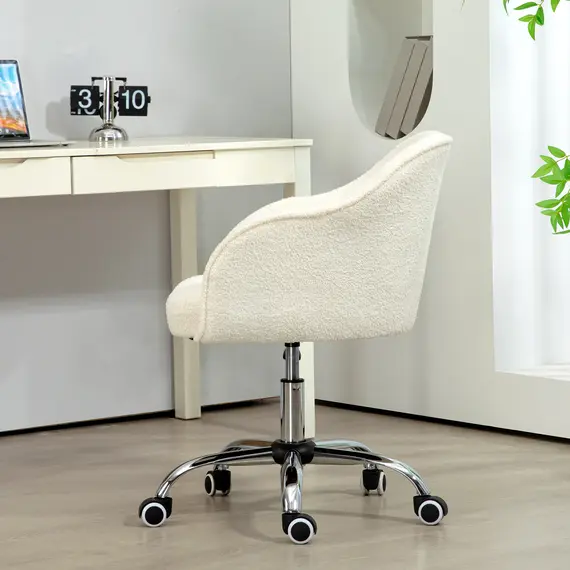 Buy Teddy Fleece Swivel Office Chair - Cream, 7 image