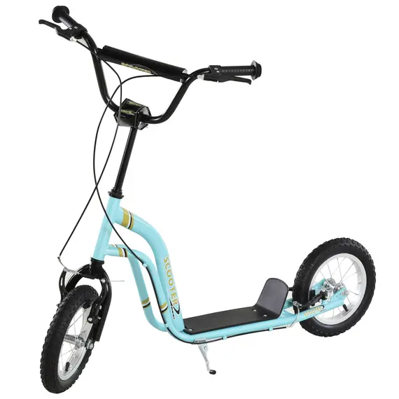 Buy Teen Kids Stunt Scooter w/ Adjustable Handlebar, 12 Inch Rubber Tyres, Dual Brakes, Blue
