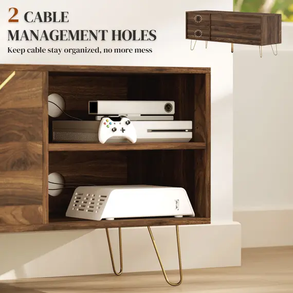 Buy TV Stand Cabinet for up to 60 Inch TV, Modern 130cm TV Unit with Adjustable Shelves and Hairpin Legs, Double Door TV Cabinet for Living Room, Bedroom, Brown, 6 image