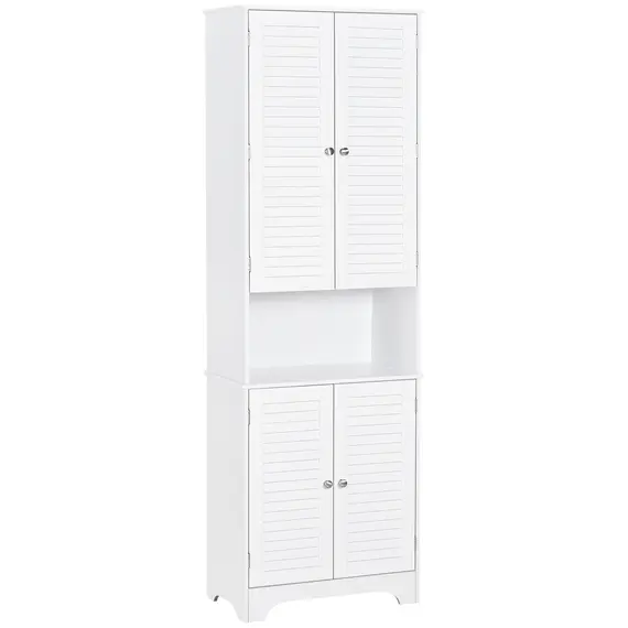 Buy Tall Freestanding Bathroom Cabinet Retro Shutters w/ 3 Compartments Shelves Elevated Base Narrow Organiser White 60L x 30W x 182.5H cm