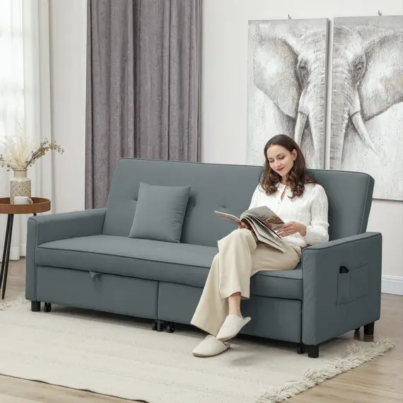 Buy Three-Person Velvet-Feel Sofa Bed - Grey, 2 image