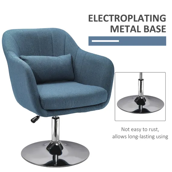 Buy Swivel Linen Fabric Accent Chair for Living Room Contemporary Vanity Armchair with Adjustable Height Thick Cushion Lumbar Support Armrest for Bedroom Office Blue, 7 image