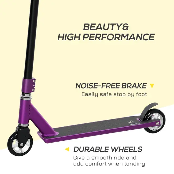 Buy Stunt Scooter, 360° Entry Level Tricks Scooter w/ Lightweight Aluminium Deck and ABEC 7 Bearing, For Age 14+ Beginners, Purple, 6 image