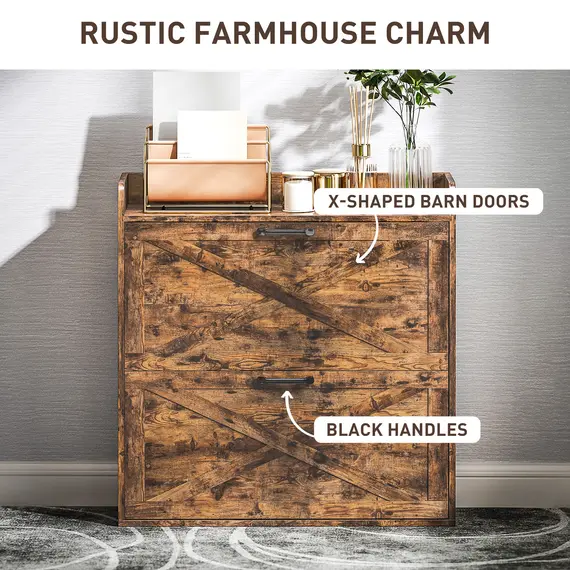 Buy Two Flip Drawer Narrow Shoe Cabinet with Adjustable Shelves - Rustic Brown, 6 image