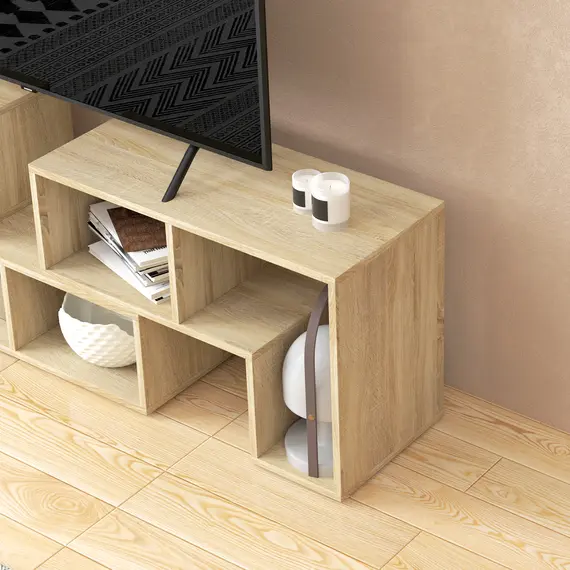 Buy TV Stand for TVs up to 75 Inches, Free Combination TV Unit with Storage Shelves, Extendable Entertainment Centre for Living Room, Grey Oak Wood Grain, 9 image