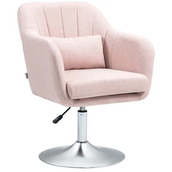 Buy Swivel Linen Fabric Accent Chair for Living Room Contemporary Vanity Armchair with Adjustable Height Thick Cushion Lumbar Support Armrest for Bedroom Office Pink
