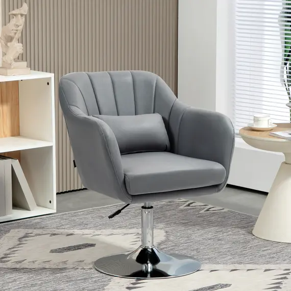 Buy Swivel Microfibre Accent Chair for Living Room Contemporary Vanity Armchair with Adjustable Height Thick Cushion Lumbar Support Armrest for Bedroom Office Dark Grey, 2 image