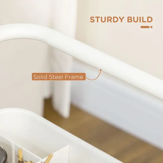 Buy Three-Tier Home Trolley, with Handle and Wheels - White, 7 image