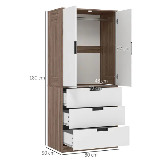 Buy Two Door, Two Drawer Wardrobe - White/Brown, 3 image