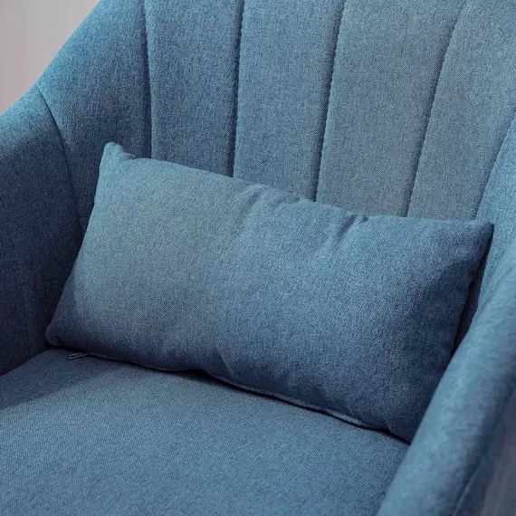Buy Swivel Linen Fabric Accent Chair for Living Room Contemporary Vanity Armchair with Adjustable Height Thick Cushion Lumbar Support Armrest for Bedroom Office Blue, 8 image