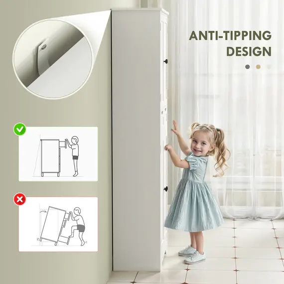 Buy Tall Bathroom Cabinet, Freestanding Storage Cupboard, Bathroom Storage Cabinet with Drawer, Adjustable Shelf and Doors, 60 x 30 x 160 cm, White, 5 image