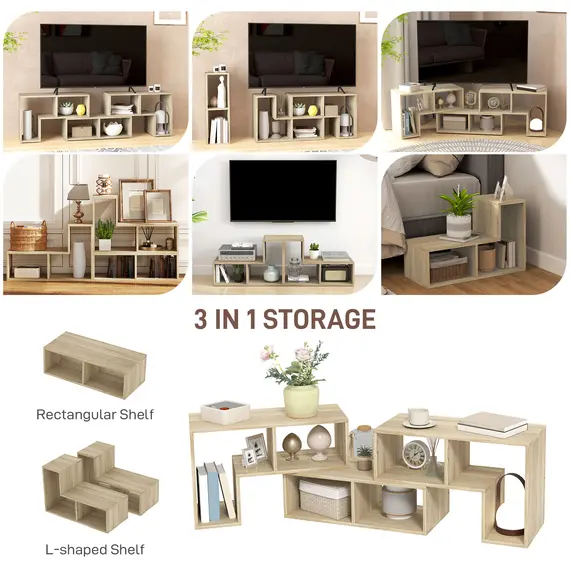 Buy TV Stand for TVs up to 75 Inches, Free Combination TV Unit with Storage Shelves, Extendable Entertainment Centre for Living Room, Grey Oak Wood Grain, 5 image