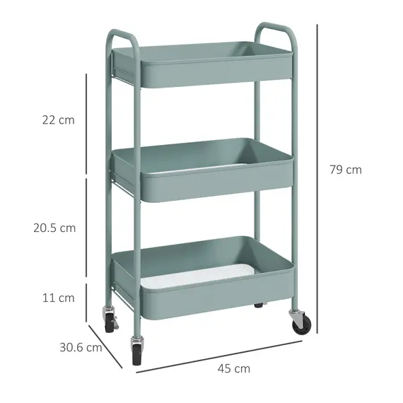 Buy Three-Tier Steel Storage Trolley - Light Blue, 3 image